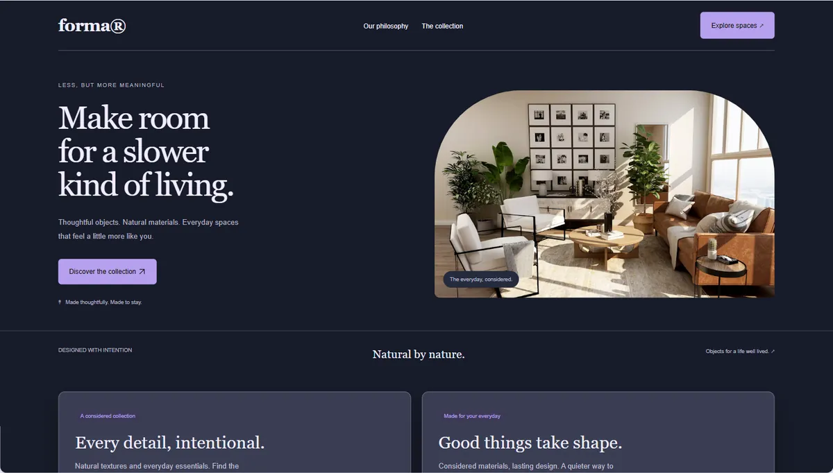 Example website restyled in After hours, expressive