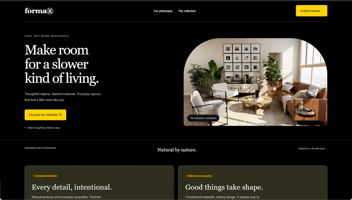 Example website restyled in Blackout, expressive