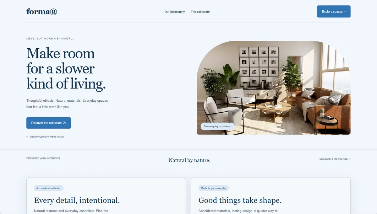 Example website restyled in Blue note, balanced