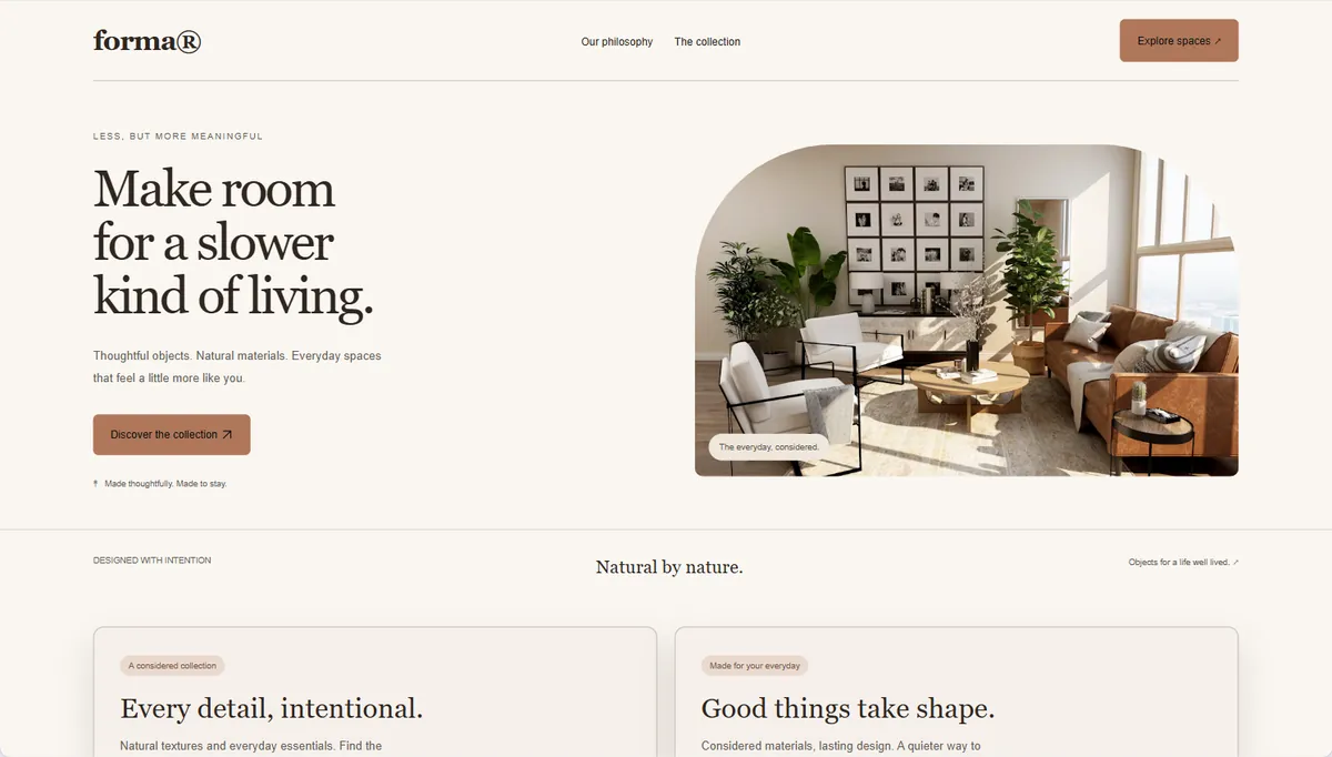 Example website restyled in Cashmere, expressive