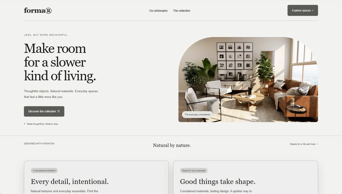 Example website restyled in Concrete, expressive