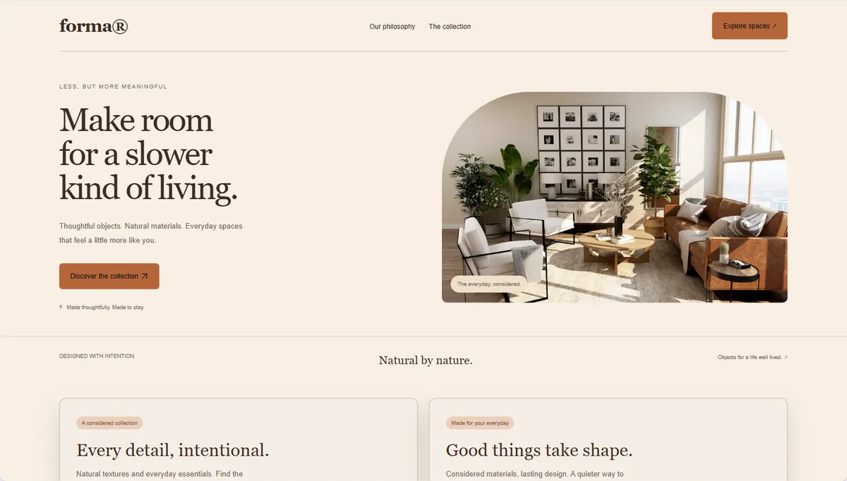 Example website restyled in Desert dusk, expressive