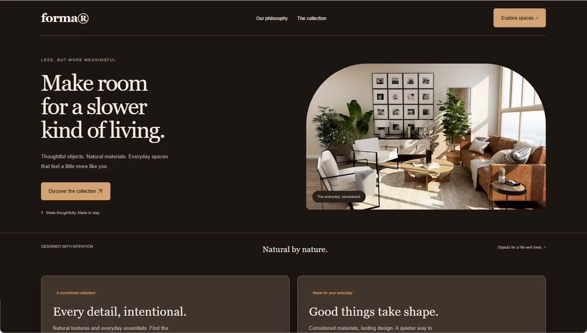 Example website restyled in Espresso, expressive