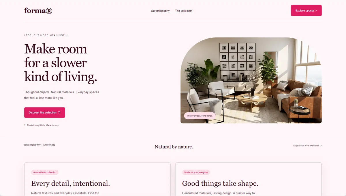 Example website restyled in Flamingo, balanced
