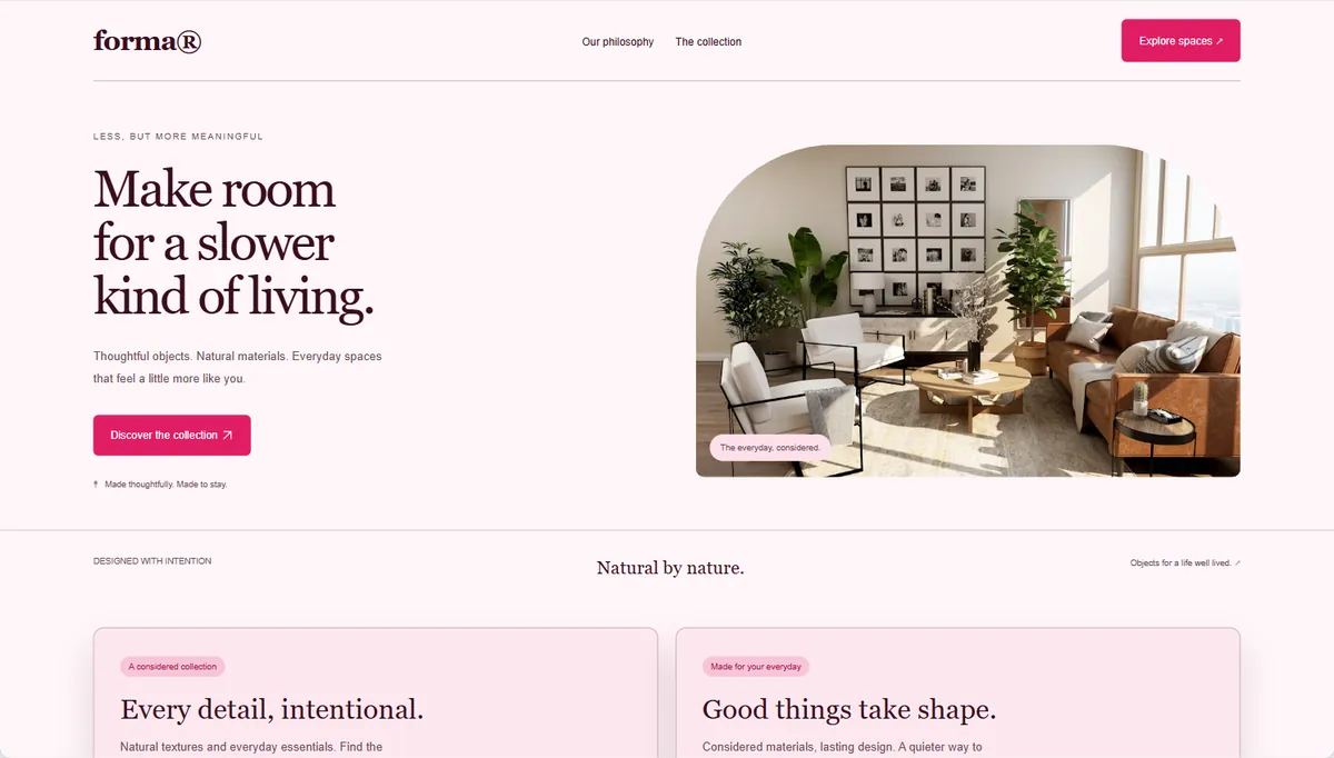 Example website restyled in Flamingo, expressive