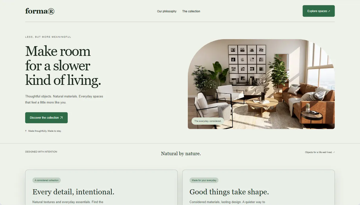 Example website restyled in Forest floor, expressive