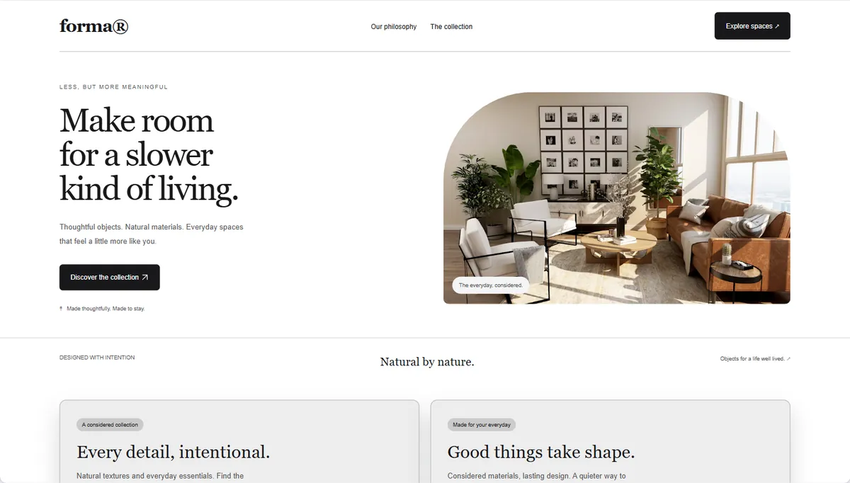 Example website restyled in Gallery white, expressive