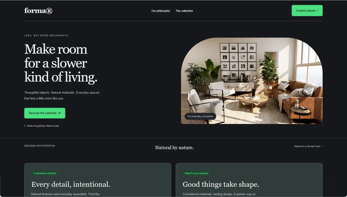 Example website restyled in Graphite, expressive