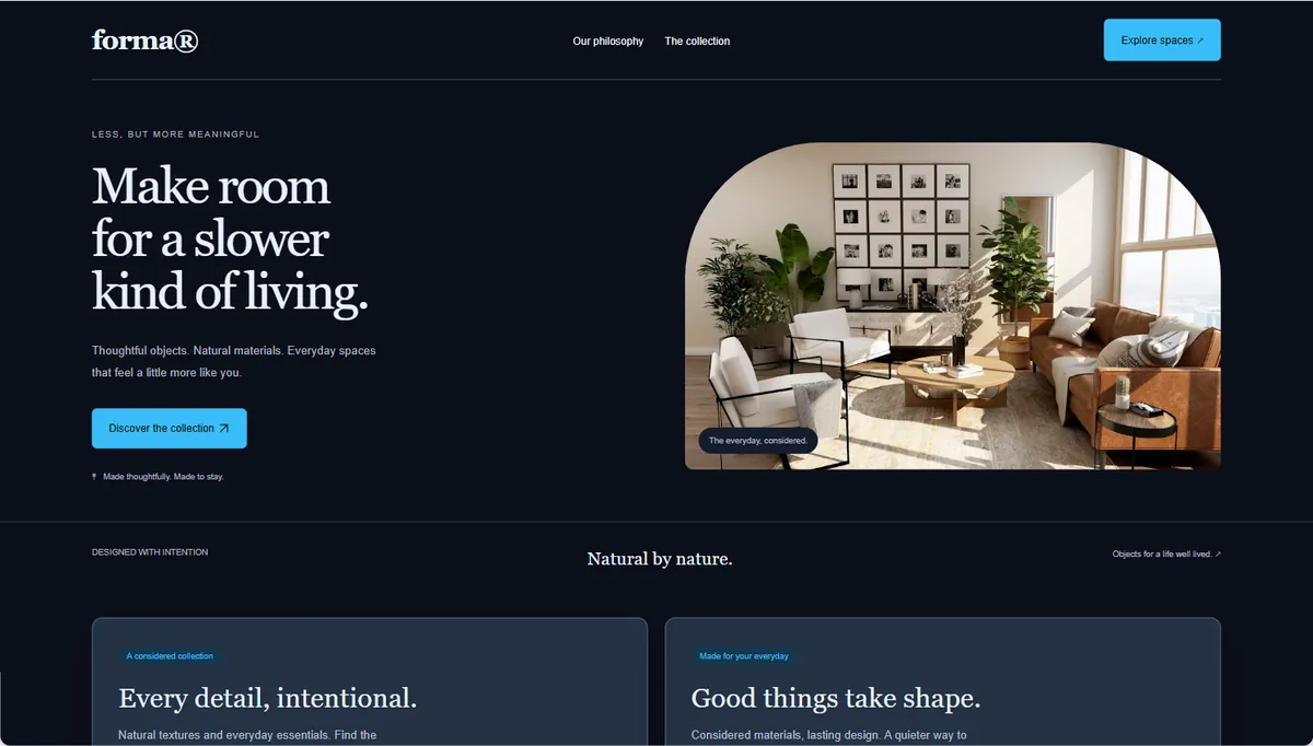Example website restyled in Midnight neon, expressive