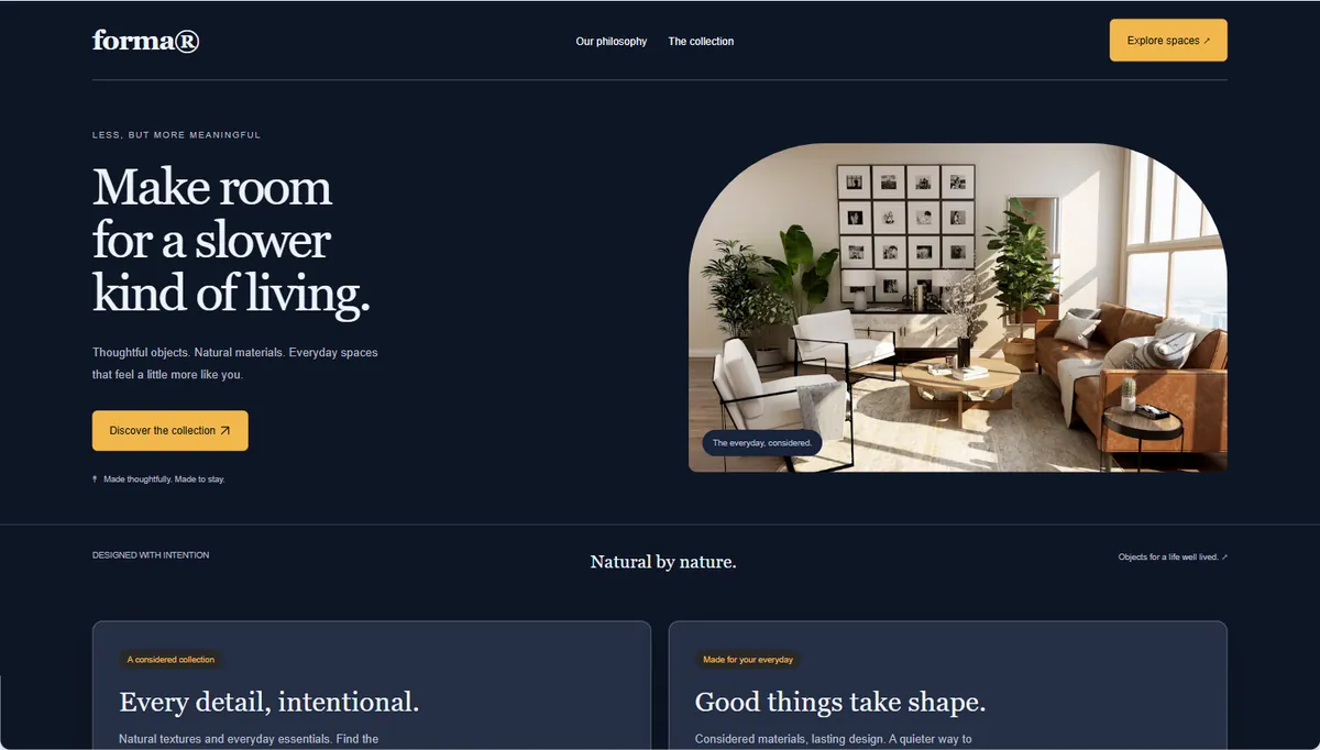 Example website restyled in Navy & gold, balanced