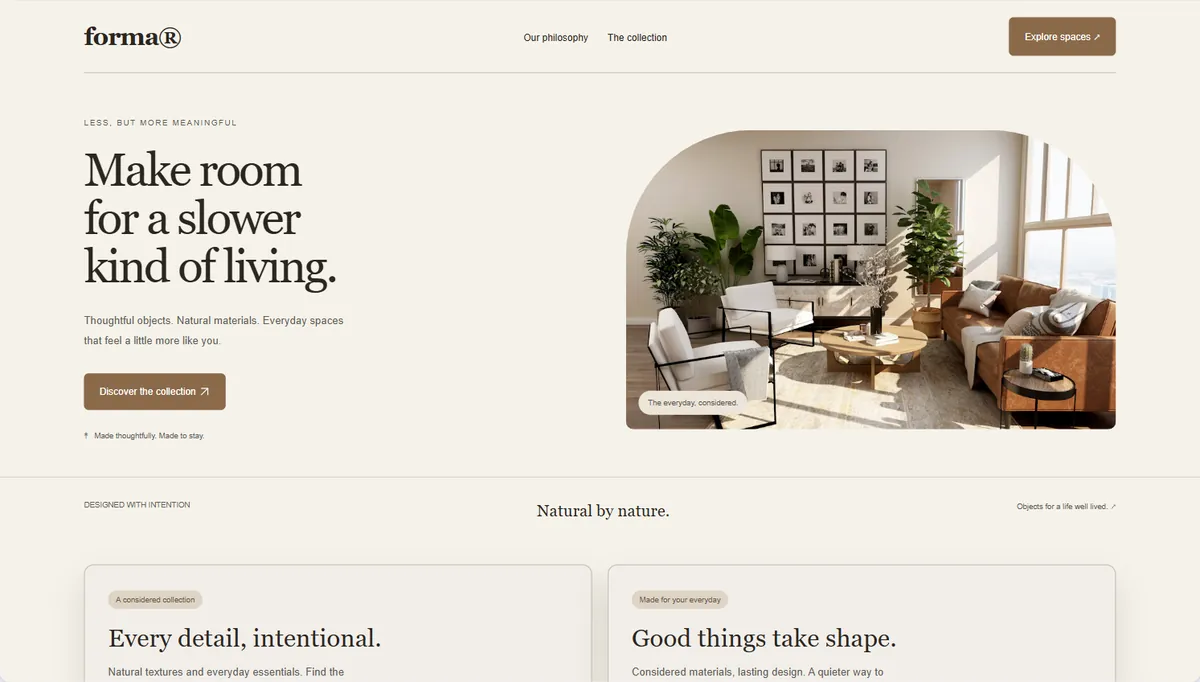 Example website restyled in Oatmeal, expressive