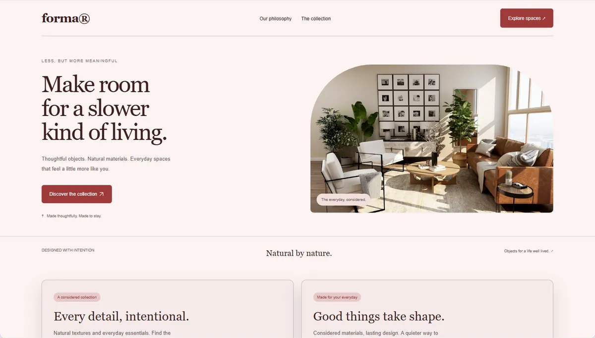 Example website restyled in Rosewood, expressive