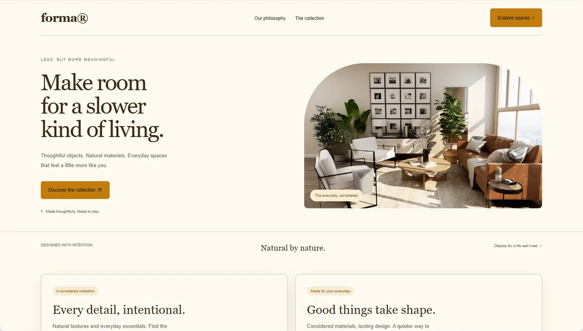 Example website restyled in Saffron, balanced