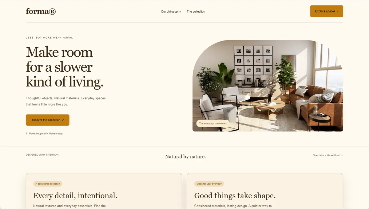Example website restyled in Saffron, expressive