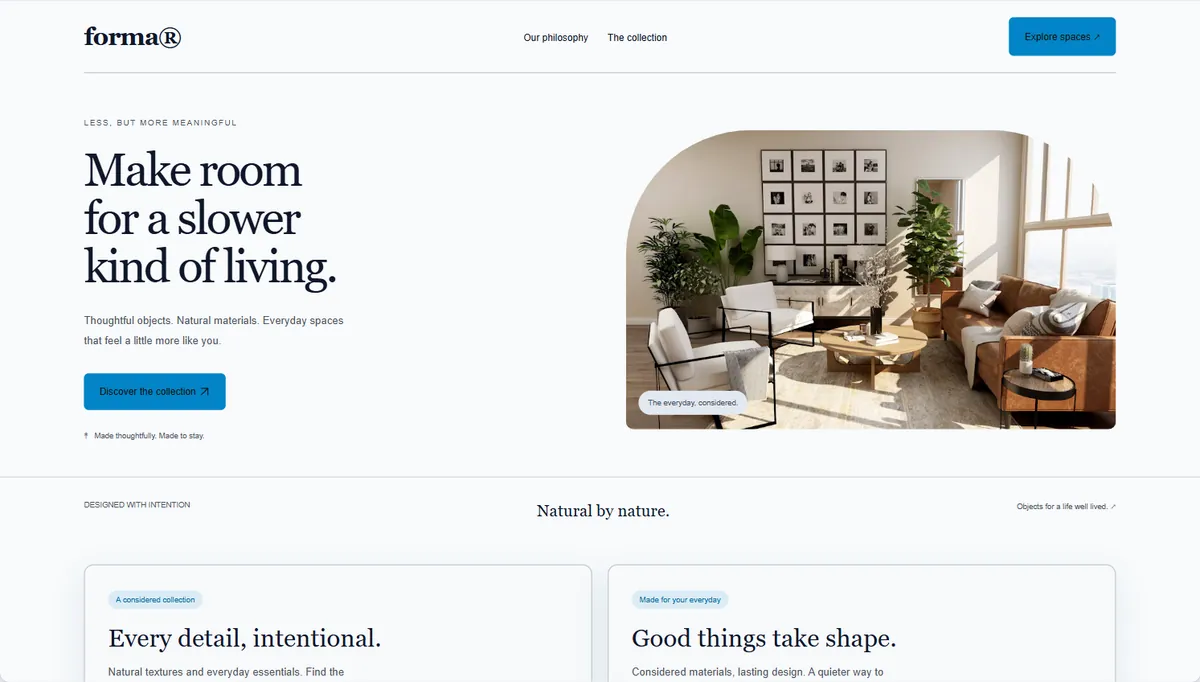 Example website restyled in Slate & sky, balanced