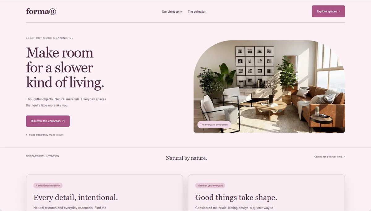 Example website restyled in Soft signal, expressive