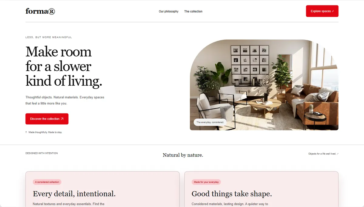 Example website restyled in Swiss, expressive