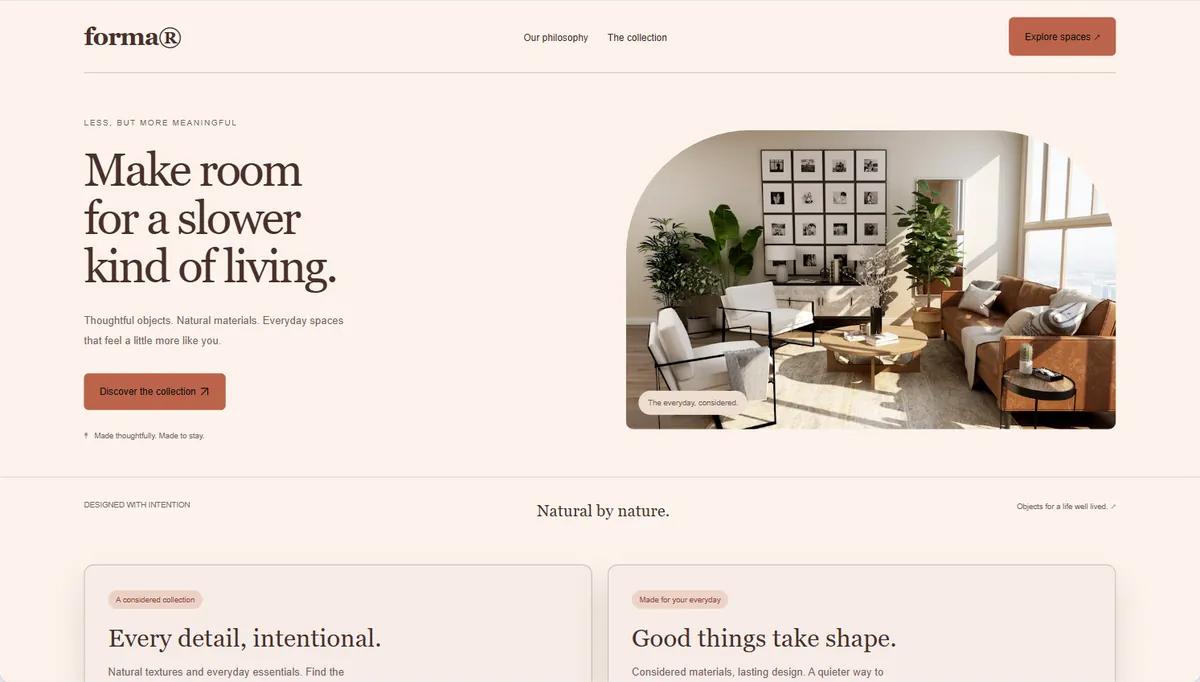 Example website restyled in Terracotta, expressive